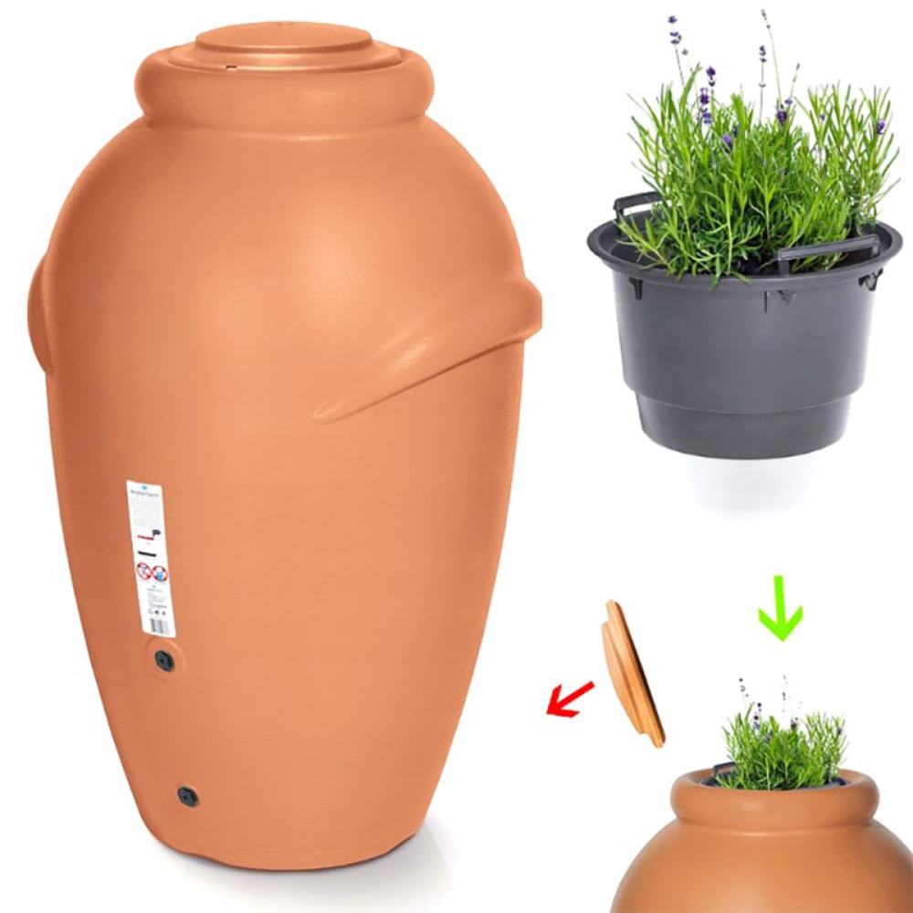 Sud na dažďovú vodu - 360 l nádrž - DEKOR CLAY - Tehlový + kvetináč ZDARMA s kvetinacom